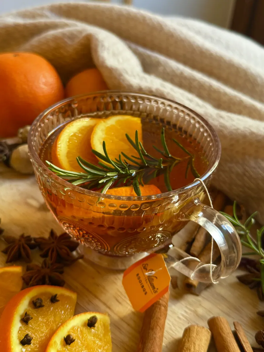 Tea with orange, cinnamon and rosemary